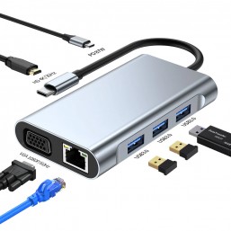 USB Type-C Hub Хаб 7 в 1 (USB x3, HDMI, VGA, LAN, Type-C)