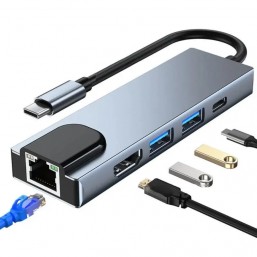 USB Type-C Hub Хаб 5 в 1 (USB x2, HDMI, LAN, Type-C)