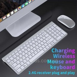 Комплект бездротова акумуляторна клавіатура та мишка, срібляста