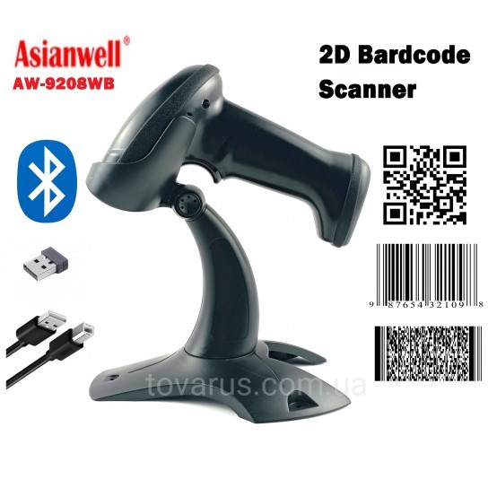 Безпровідний 1D/2D Сканер штрих-кодів Asianwell AW-9208WB
