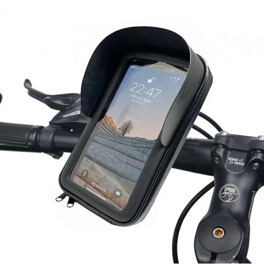 Тримач телефону 6.5" з козирком для мото вело на кермо Вологозахищений